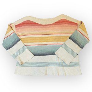 Pendleton Horizon Cotton Stripe Sweater Made in Peru Quilted Scoop Neck Women SM